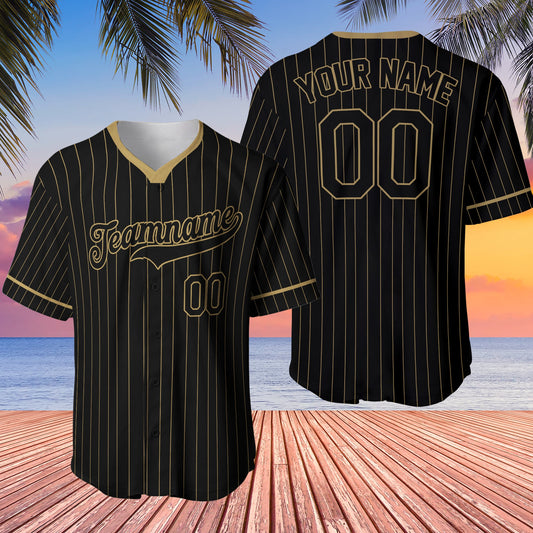 BlueJose Custom Black Old Gold Pinstripe Black Authentic Baseball Jersey
