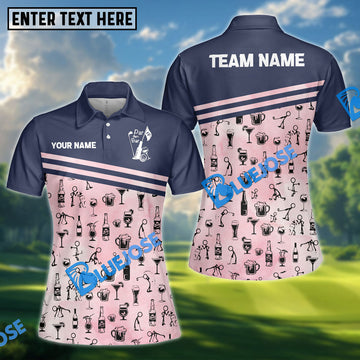 BlueJose Funny Bar & Golf Women‚Äôs Polo Shirt, Custom Name & Team Name 3D Shirt