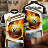 BlueJose Billiards Ball 9 Fire Gold Line Personalized Name & Team Name Shirt (4 Colors)