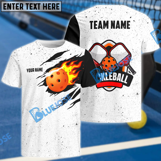 BlueJose Pickleball Flame Orange Personalized Name, Team Name Unisex Shirt