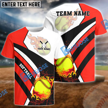 BlueJose Softball Flame Custom Name & Team 3D Shirt (4 Colors)