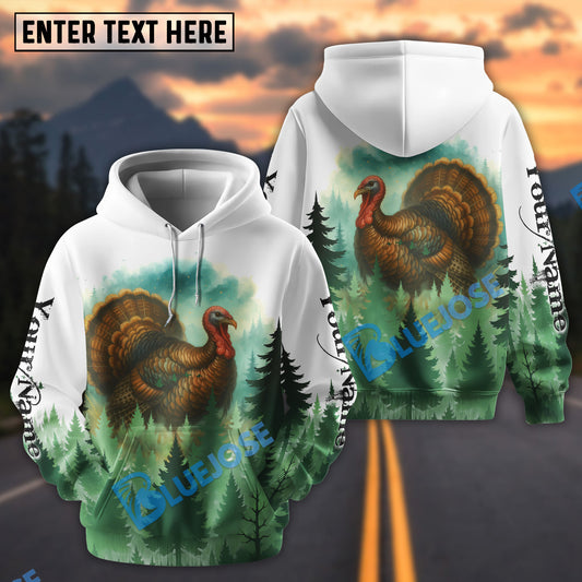 BlueJose White Turkey Hunting Watercolor Art Personalized Name Hoodie For Hunting Lover
