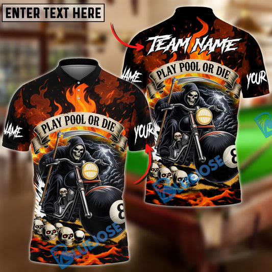 BlueJose Billiards 8 Ball Play Pool or Die Personalized Name, Team Name Unisex Shirt (4 Colors)