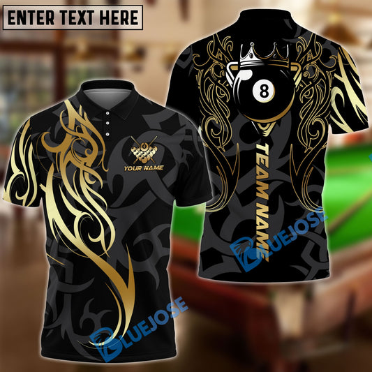 BlueJose Billiards 8 Ball Sport Tribal Crown Cue Personalized Name, Team Name Unisex Shirt (4 Colors)