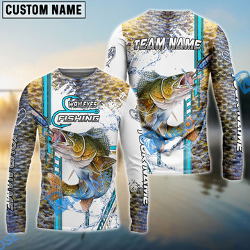 Bluejose Walleye Fishing Blue Line Skin Fish Pattern Sun Protection Personalized Name And Team Name 3D Shirts