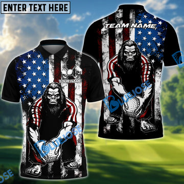 BlueJose Patriot Swing Bigfoot Funny Golf Polo Shirt, Custom Name & Team Name 3D Shirts