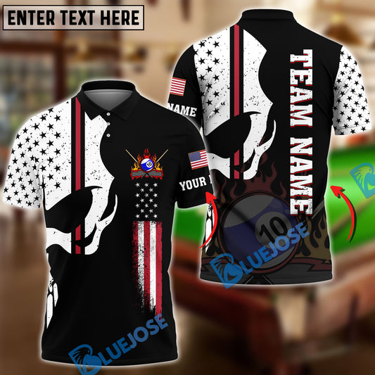 BlueJoses Billiards Ball 10 Punisher Skull Flame American Flag Customized Name, Team Name 3D Shirt