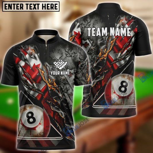 BlueJose Billiards 8 Ball Canadian Flag Ripped Claw Personalized Shirt