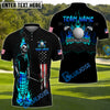 BlueJose Golf Skull Flame with American Flag Customized Name, Team Name 3D Shirts (4 Colors)