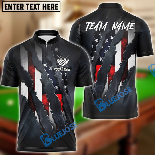 BlueJose Billiards Ball 8 American Flag Claw Ripped Patriotic Style Customized Name, Team Name 3D Shirt