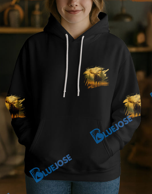 BlueJose Black Moose Hunter Personalized Name Hoodie For Hunting Lover