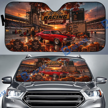 BlueJose Personalized Car Thanksgiving Racing Sun Shade – 'Give Thanks, Keep Racing' Chevelle Design