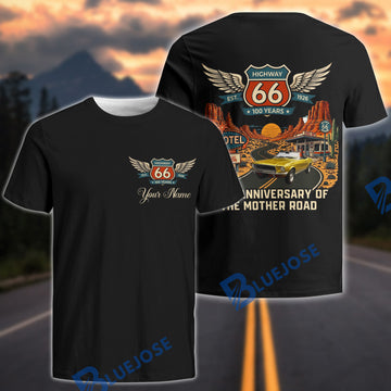 BlueJose Route 66 Anniversary T-Shirt – Custom Personalized Classic Car Graphic Tee