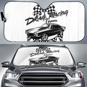 BlueJose Drag Racing Team Camaro Sun Shade – Black & White Checkered Flag Windshield Sunshade
