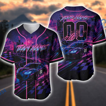 Bluejose Racing Car Supra Cyberpunk Neon 3D Baseball Jersey