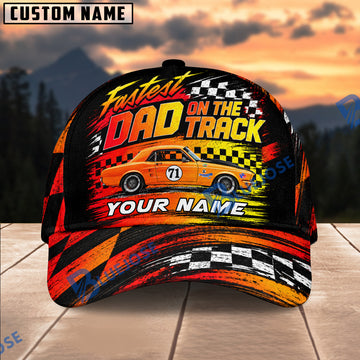 BlueJose Fastest Dad on the Track Personalized Name 3D Cap