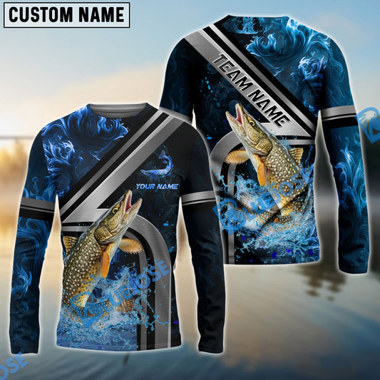 Bluejose Pike Fishing Ocean Wave Power Custom Name & Team Name 3D Shirts