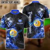BlueJose Billiards Flame Grim Reaper Holding 9 Ball Personalized Name, Team Name Unisex Shirt (4 Colors)