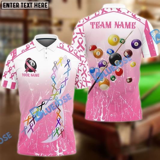 BlueJose Billiards Breast Cancer Awareness Colorful Ribbon Customized Name 3D Shirts