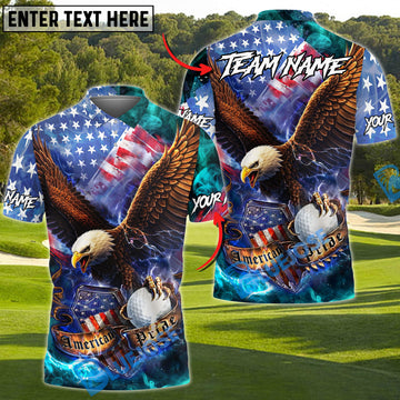 BlueJose American Eagle Flag Lightning Shield Golf Customized Name, Team Name Shirts