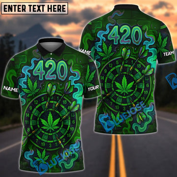 BlueJose Darts 420 Neon Cannabis Dartboard Glow Personalized Name, Team Name Unisex Shirt (4 Colors)