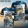 BlueJose Bass Fishing Blue Flame Smoke Grid Pattern  Custom Name & Team Name Shirts