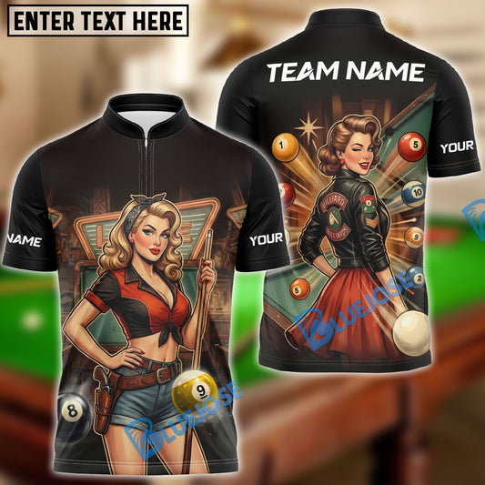 BlueJose Billiards Vintage Billiards Pin-Up Lady Personalized Shirt