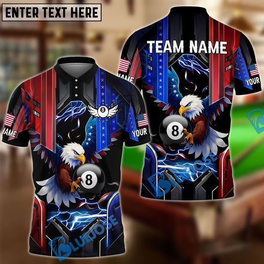 BlueJose Billiards Ball 8 Eagle American Flag Lightning Customized Name, Team Name 3D Shirt
