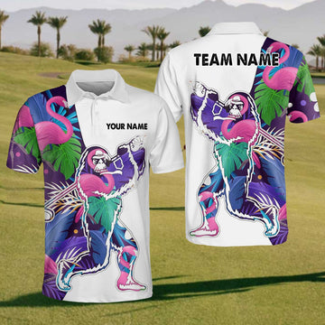 BlueJose Tropical Gorilla Swing Golf Polo Shirt, Custom Name & Team Name 3D Shirts