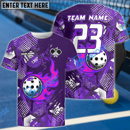 BlueJose Pickleball Flame Racing Pattern Personalized Name, Team Name Unisex Shirt (4 Colors)