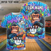 BlueJose Bowling & Pins Cool Chimp Monkey Smoking Cigar Graffiti Art Customized Name, Team Name 3D Shirt (4 Colors)
