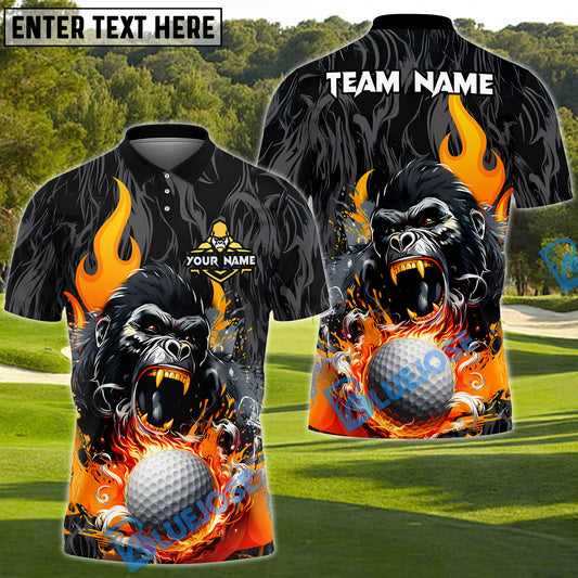 BlueJose Flaming Gorilla Golf Polo Shirt, Customized Name, Team Name 3D Shirts (4 Colors)