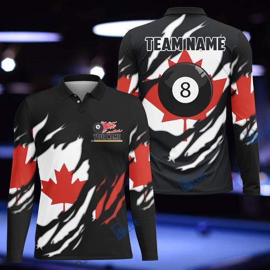 BlueJose Billiards Ball 8 Sport Canada Maple Leaf Scratch Design Customized Name, Team Name 3D Shirt
