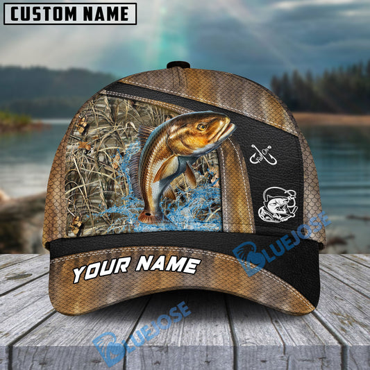 BlueJose Personalized Redfish Fishing Skin Bling Leather Pattern Classic 3D Cap