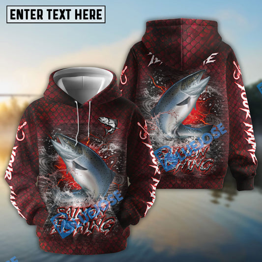 Bluejose Salmon Fishing Red Dragon Scale Lightning Custom Name & Team Name 3D Shirts