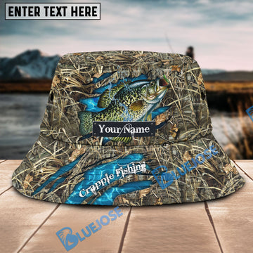 BlueJose Custom Name Crappie Fishing Camo Bucket Fishing Hat