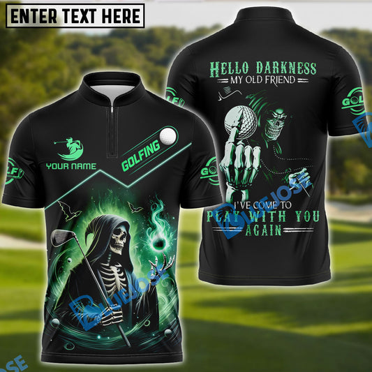 BlueJose Grim Reaper Golf Shirt ‚Äì "Hello Darkness" Custom Name, Team Name 3D Shirts