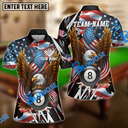 BlueJose Billiards American Eagle 8 Ball Patriotic USA Flag Pool Champion Tournament Design Personalized Shirt