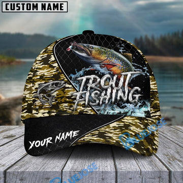 BlueJose Trout Fishing Camo Grid Water Pattern Personalized Cap