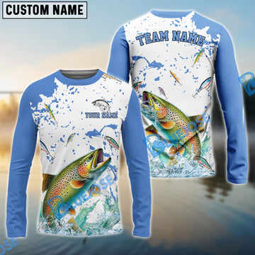 Bluejose Trout Fishing White Light Blue Custom Name & Team Name 3D Shirts
