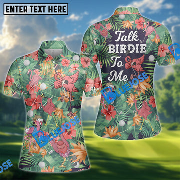 BlueJose Tropical Flamingo Talk Birdie to Me Golf Polos Shirt, Women’s Golf Shirt, Golf Shirts For Ladies