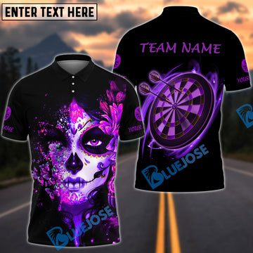 BlueJose Darts Sugar Skull Girl Personalized Name, Team Name Shirt (4 Colors)