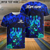BlueJose Bowling & Pins Neon Cyber Electric Art Customized Name, Team Name 3D Shirt (4 Colors)