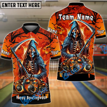 BlueJose Bowling And Pins Reaper Flame Customized Name 3D Shirt ( 6 Colors)