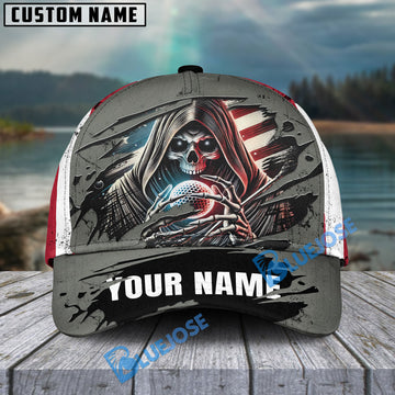 BlueJose Skull And Flag Golf Cap, Personalized Name Pattern 3D Classic Cap