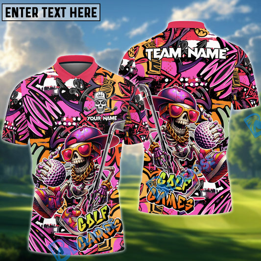 BlueJose Golf Funny Skull Colorful Graffiti Customized Name, Team Name 3D Shirts (4 Colors)