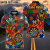 BlueJose Darts Puzzle Pattern Flaming Target Autism Awareness Personalized Name Shirt