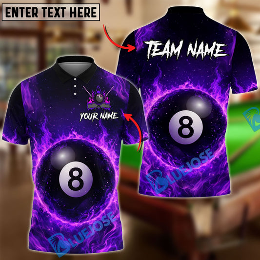 BlueJose Billiards 8 Ball Big Fire Flame Personalized Name, Team Name Unisex Shirt (4 Colors)