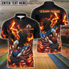 BlueJose Bowling & Pins Burning Eagle American Flag Patriot Customized Name, Team Name 3D Shirt (4 Colors)
