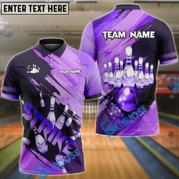 BlueJose Bowling And Pins Light Leon Strike Customized Name 3D Shirt (4 Colors)